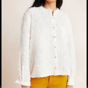 Anthropologie Pilcro The Rayna relaxed embroidered button-down blouse,NEW, ivory